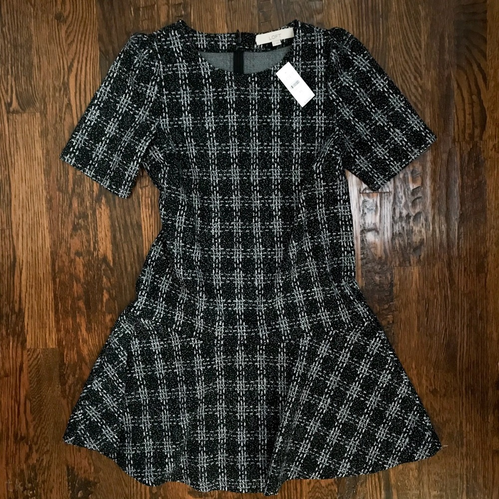 NWT Loft | Plaid Knit Flounce Dress - Picture 2 of 6